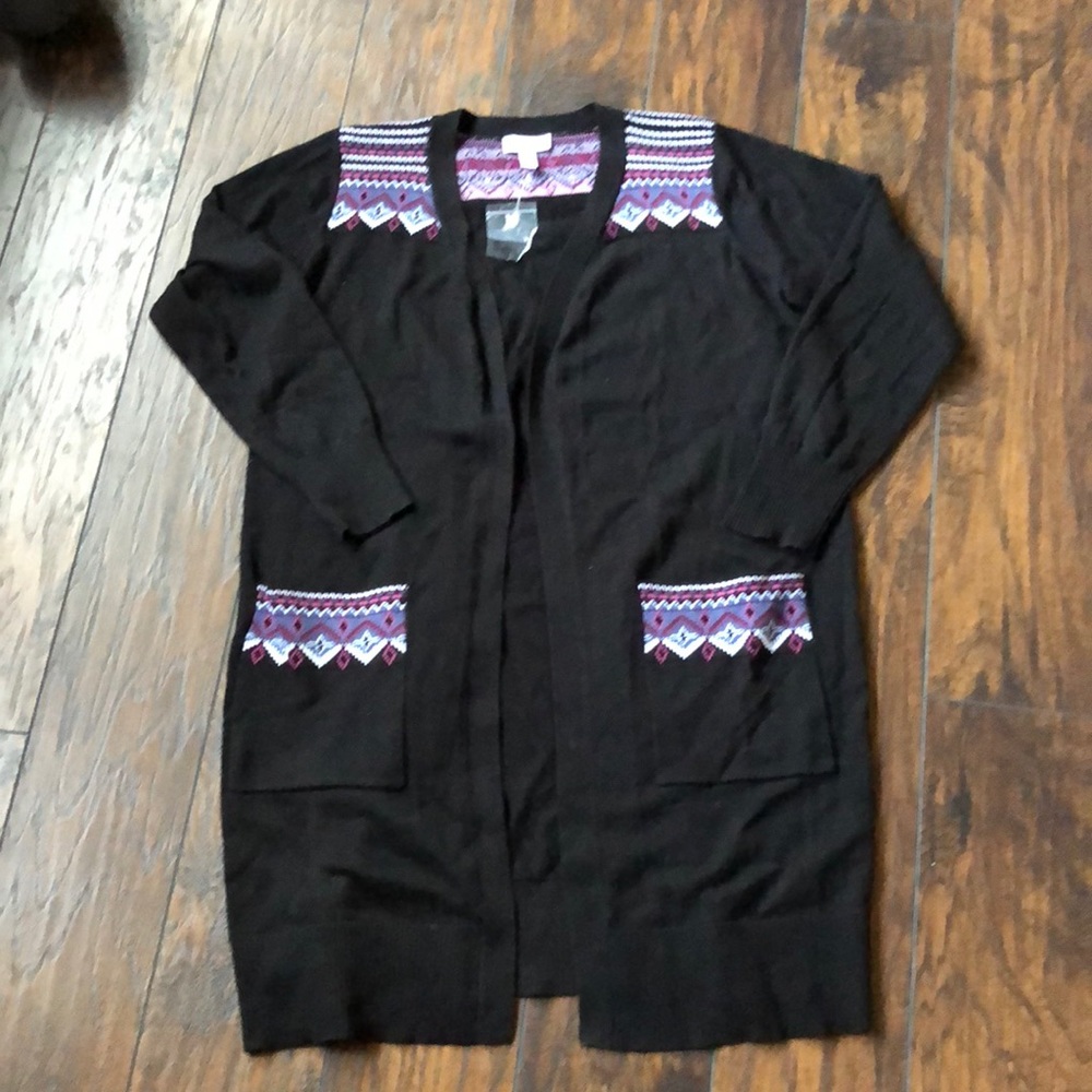 NWT Denim & Company Large Black Sweater Duster Cardigan